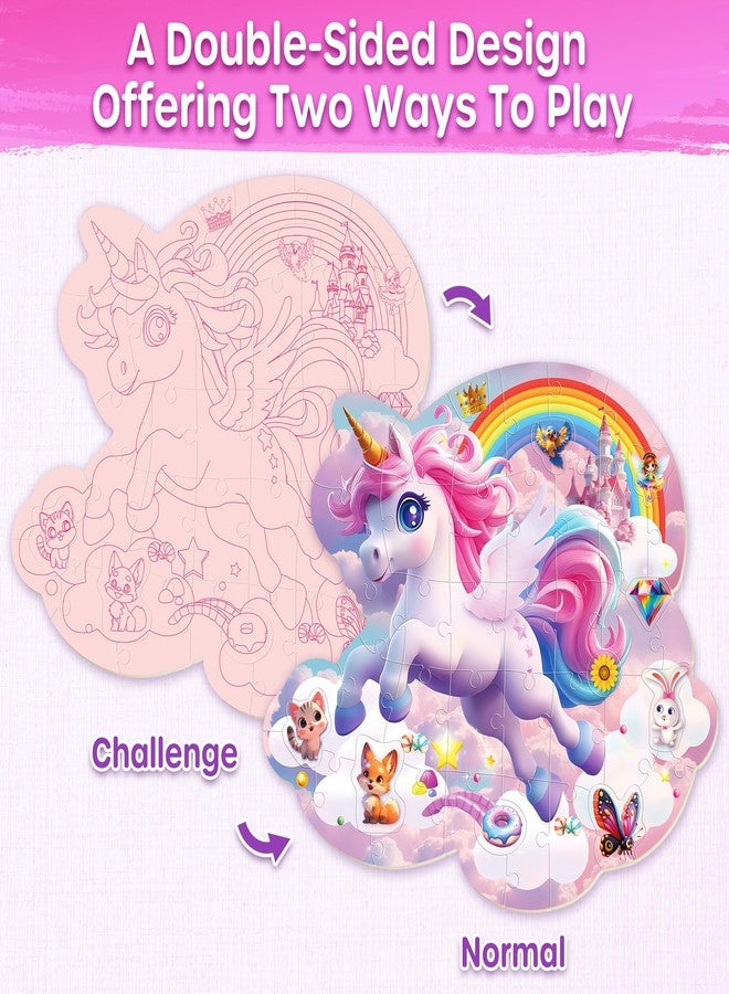 SYNARRY Unicorn Floor Puzzles for Kids Ages 4-6, Large 45 Piece Floor Puzzles for Kids Ages 4-8, Puzzles for Toddlers 3-5, Unicorn Toys Gifts, Easter Basket Stuffers Valentines Day Gifts for Kids - Image 2
